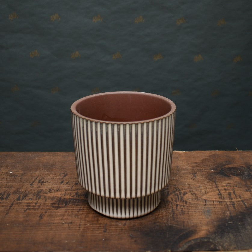 Ceramic Cream Brown Ribbed Mini