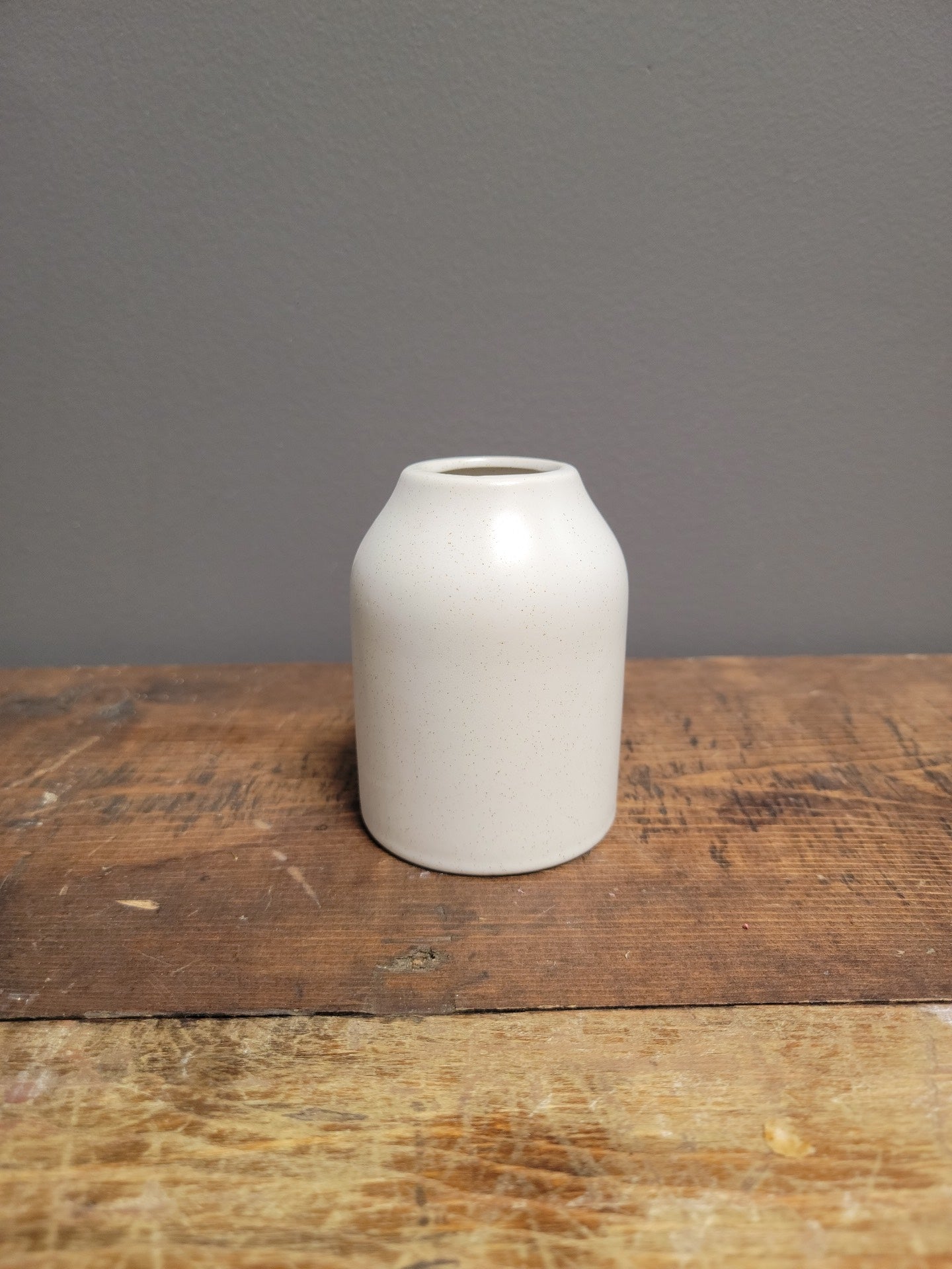 Ceramic Vases Tall White Speckle and matching bud.