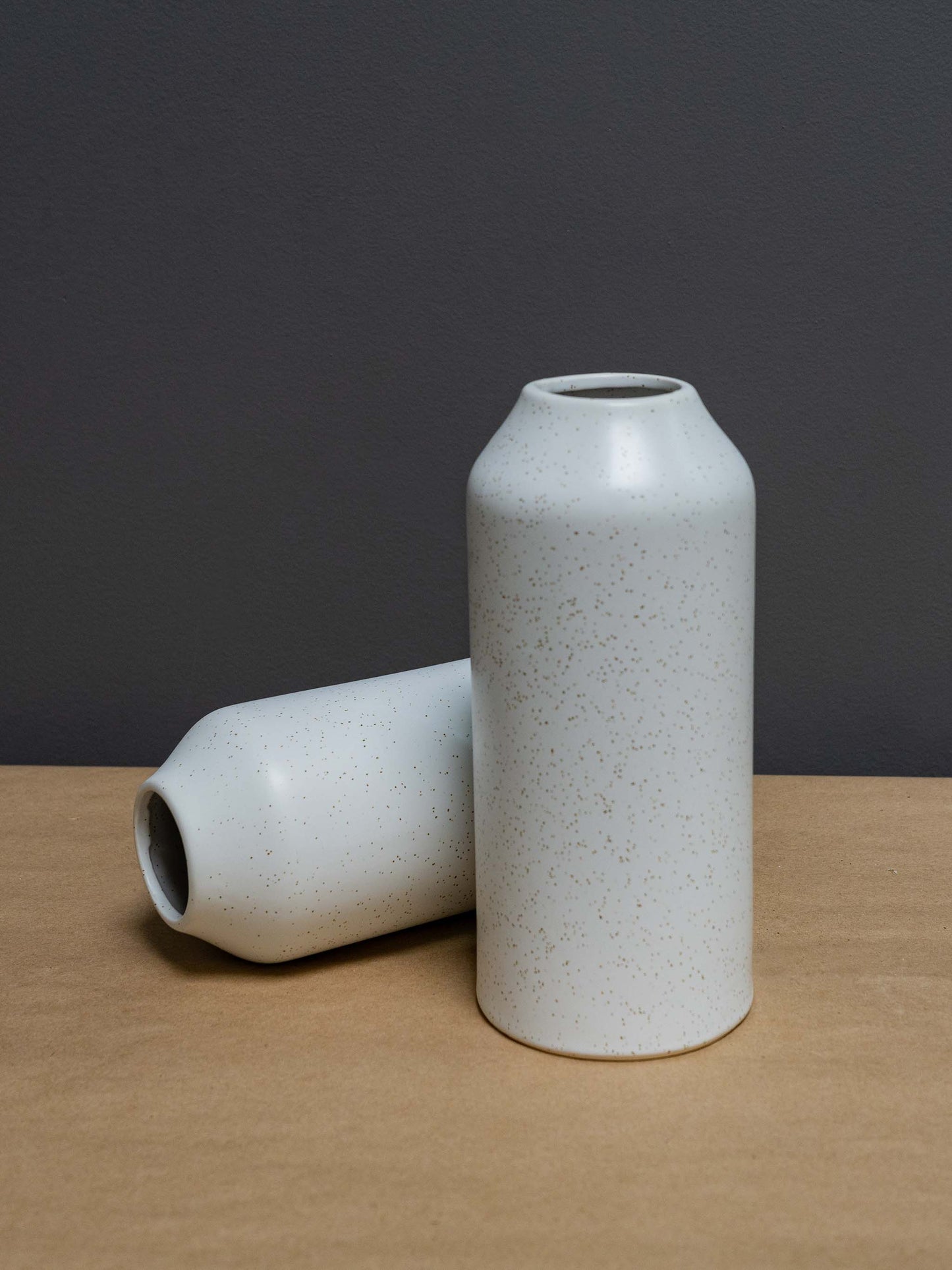 Ceramic Vases Tall White Speckle and matching bud.