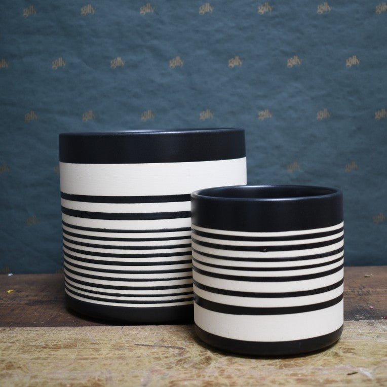 Ceramic Black and White striped pot 3 sizes