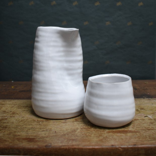 Ceramic gloss white smushy vase